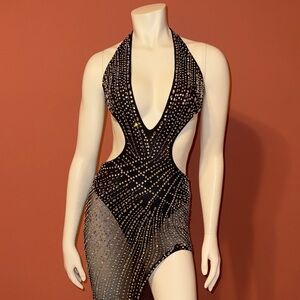 Black and Silver Halter Dress